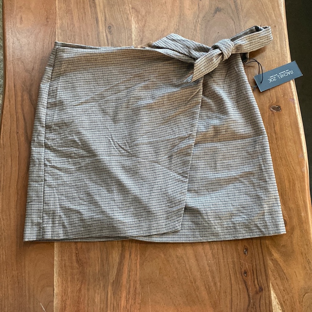 Black & Brown Plaid Side-Tie Wrap Mini Skirt